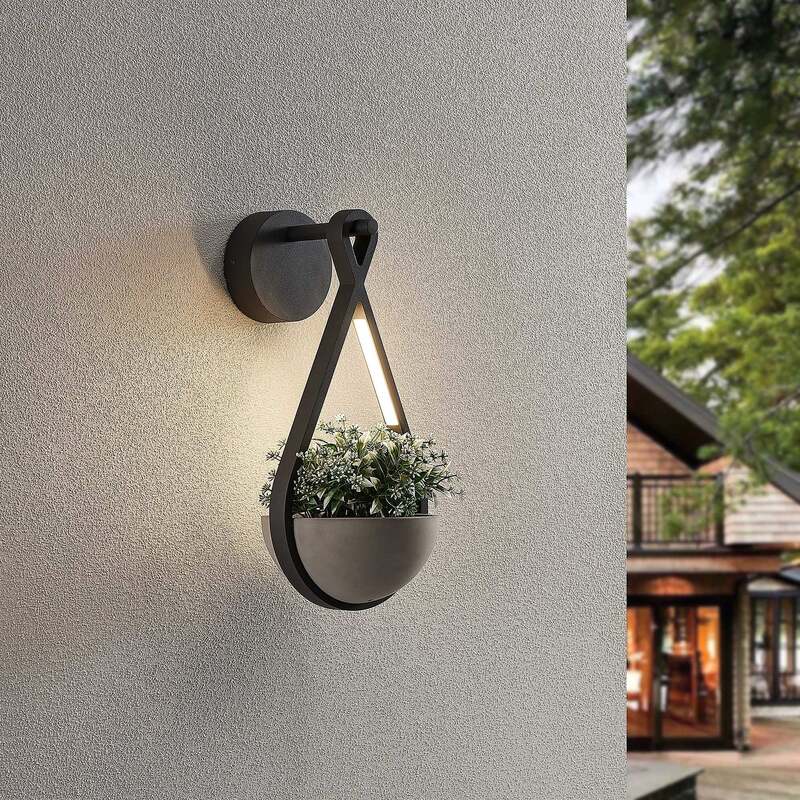 Lucande Außenwandleuchte Wandlampe LED Florka Stein Blumenampel SIEHE TEXT/FOTO - 4251096580778