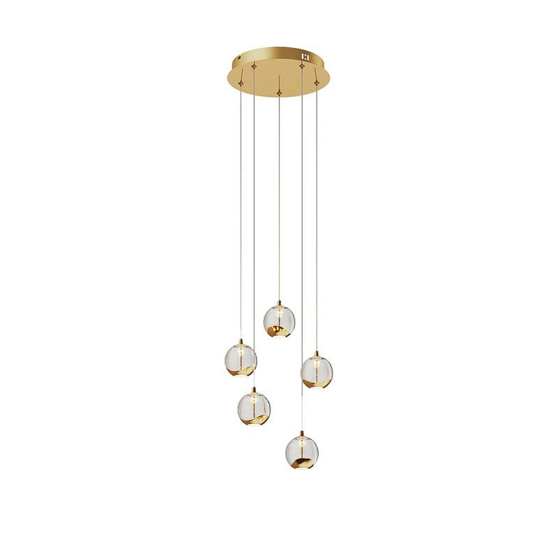 Lucande Pendelleuchte Hängeleuchte Hayley LED Lampe 5-flg Blasenstruktur gold - 4251096562477