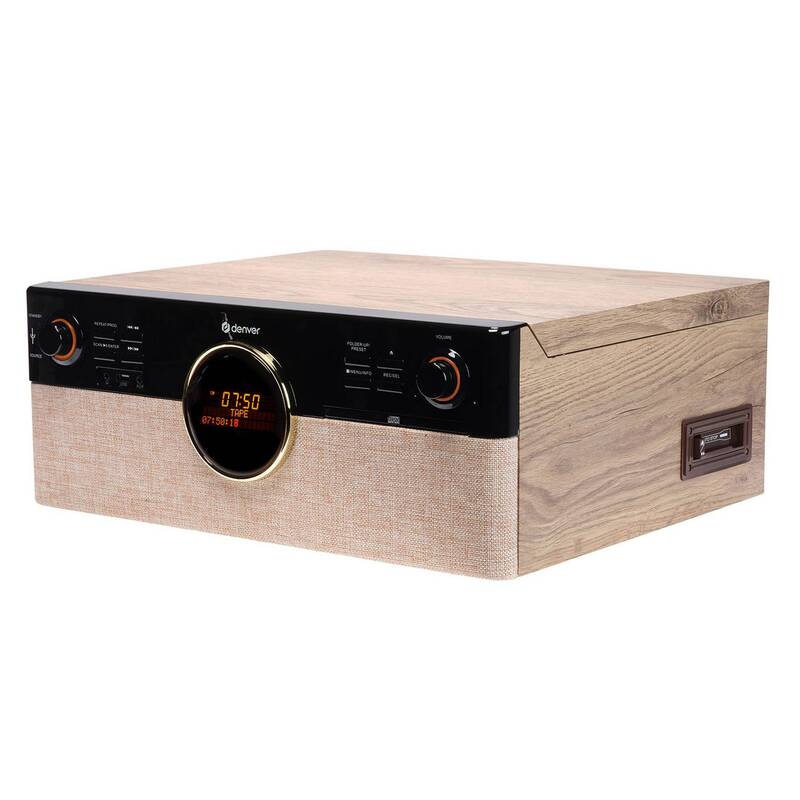 Denver Stereoanlage Musikcenter Plattenspieler CD Kassette DAB+ Radio BT Holz - 5706751088926