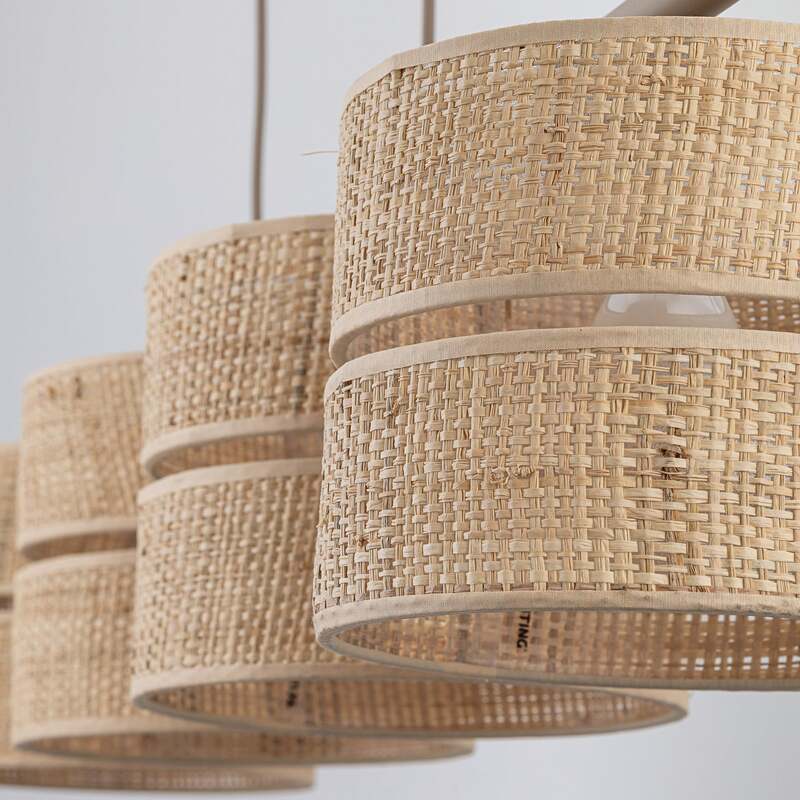 Hängeleuchte Calma 4-flammig LED Pendelleuchte dimmbar beige 95cm aus Bast Licht - 5906135116034