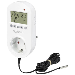 B-Ware Sygonix Universalthermostat Zwischenstecker Heizgerät Wochenprogramm 1-35°C weiß