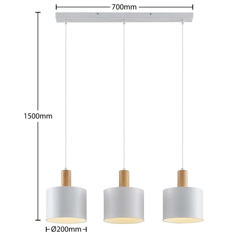 Lindby Hängeleuchte Kadir LED Pendelleuchte dimmbar Holz 3-flammig weiß 73 cm - 4251096592054