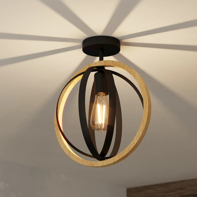 EGLO Deckenleuchte Lampe Basildon Holz Stahl schwarz braun Deckenlampe E27 474 - 9002759437367