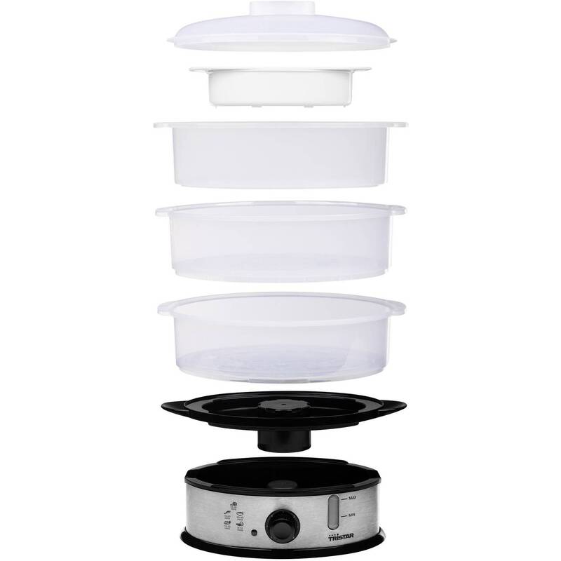 Tristar Dampfgarer Dampfer BPA-frei Edelstahl 1200W 3 Ebenen Schwarz 1,5kg - 8713016065728