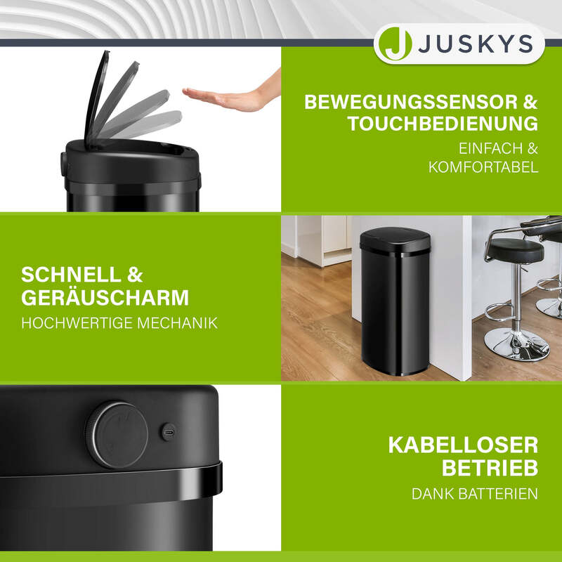 Rechteckiger Mülleimer mit Sensor Automatischer Abfalleimer 60 L schwarz - 4260565529811