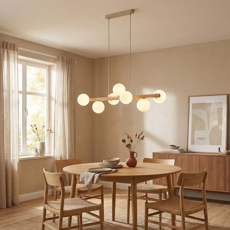 TK Lighting Hängeleuchte Estera Opalglas Holz siebenflammig Deckenlampe Leuchte - 5901780559052