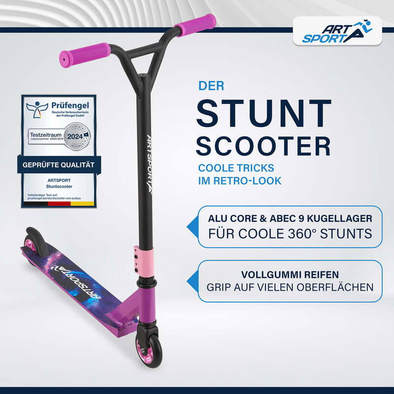 Stunt Scooter Kinder Galactic Cruiser Stunt Roller 360° Lenker 100 mm Lila - 4260565526391