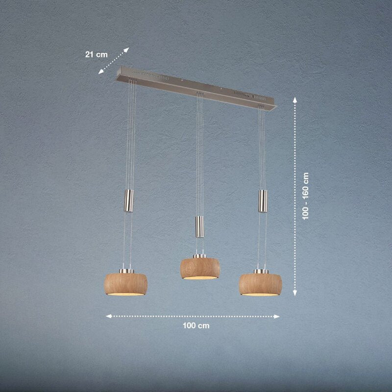 FISCHER HONSEL Pendelleuchte Hängelampe LED Eiche nickel Holz Metall 100 cm 3flg - 4003694610735