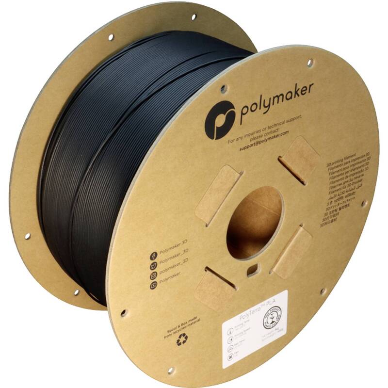 Polymaker PolyTerra PLA Filament 1,75mm Schwarz Matt 3000g 3D-Druckmaterial - 6938936701934