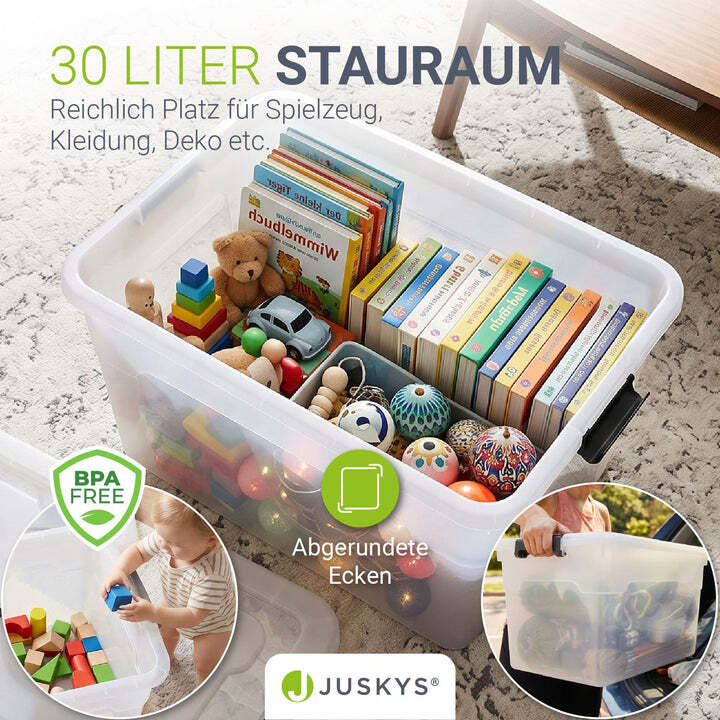 Aufbewahrungsbox Kunststoffbox mit Deckel 30L 4er Set grau weiß stapelbar - 4260565529279