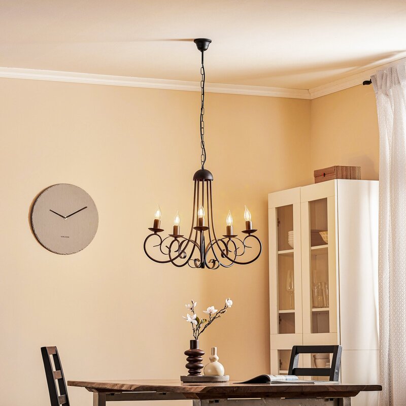 ONLI Kronleuchter Pompei 5-flammig schwarz Eisen dimmbar 56 cm Höhe 60 cm Dur... - 8030626540453