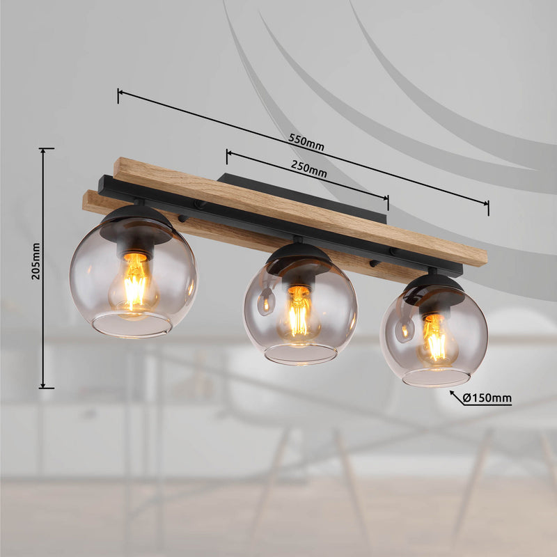 Globo Deckenlampe Conni LED Leuchte dimmbar 3-flg rauchgrau Holz 60cm - 9007371441235