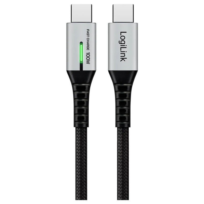 LogiLink USB-C Kabel USB 3.2 Gen2x2 2m Schwarz mit LED 4K UHD Datenkabel 100W - 4052792079913