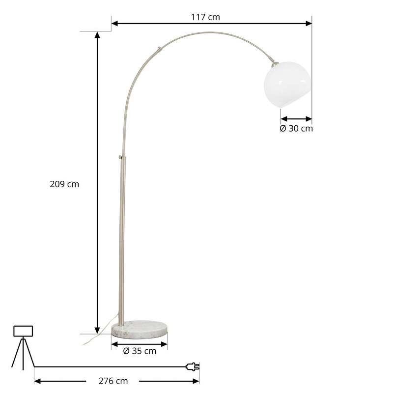 Lindby Bogenleuchte Alverton weiß nickel 197 cm Metall Glas E27 15 W - 4255830904271