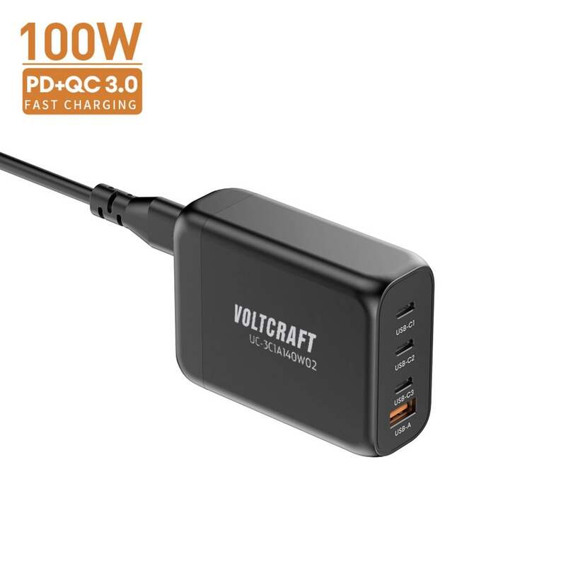 VOLTCRAFT USB Ladegerät Station Schwarz UC-3C1A140W02 GaN Netzteil 140W - 4064161342894