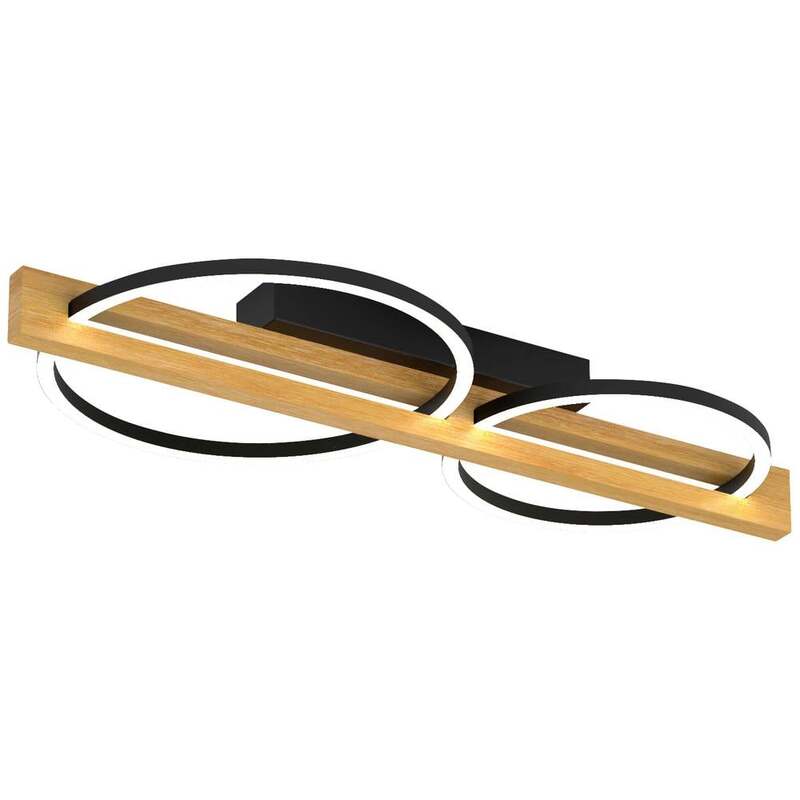 Tovak Deckenleuchte Lampe LED Holz Metall Schwarz Warmweiß Ring Bauform - 4250294321169