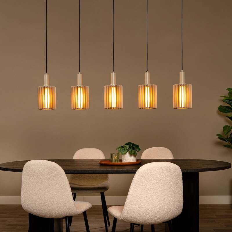 Lucide Pendellampe Hängeleuchte Lambres Glas Metall taupe 5-flammig E27 LED - 5411212452979