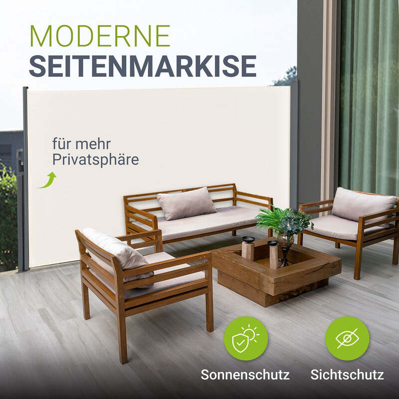 Seitenmarkise Dubai Sichtschutz für Garten Terrasse ausziehbar beige 300x190cm - 4260304769959
