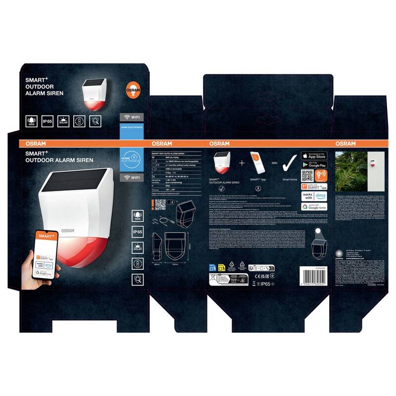 OSRAM Alarmsirene 95dB IP65 Außenbereich Sicherheits-Sirene 5V mit App Steuerung - 4058075856950