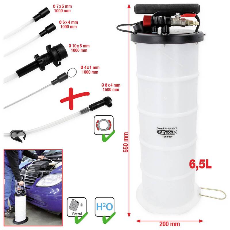 KS Tools Vakuum-Absaugpumpe 6,5l Absaug-Schnellanschluss-System 4 Sonden - 4042146976692