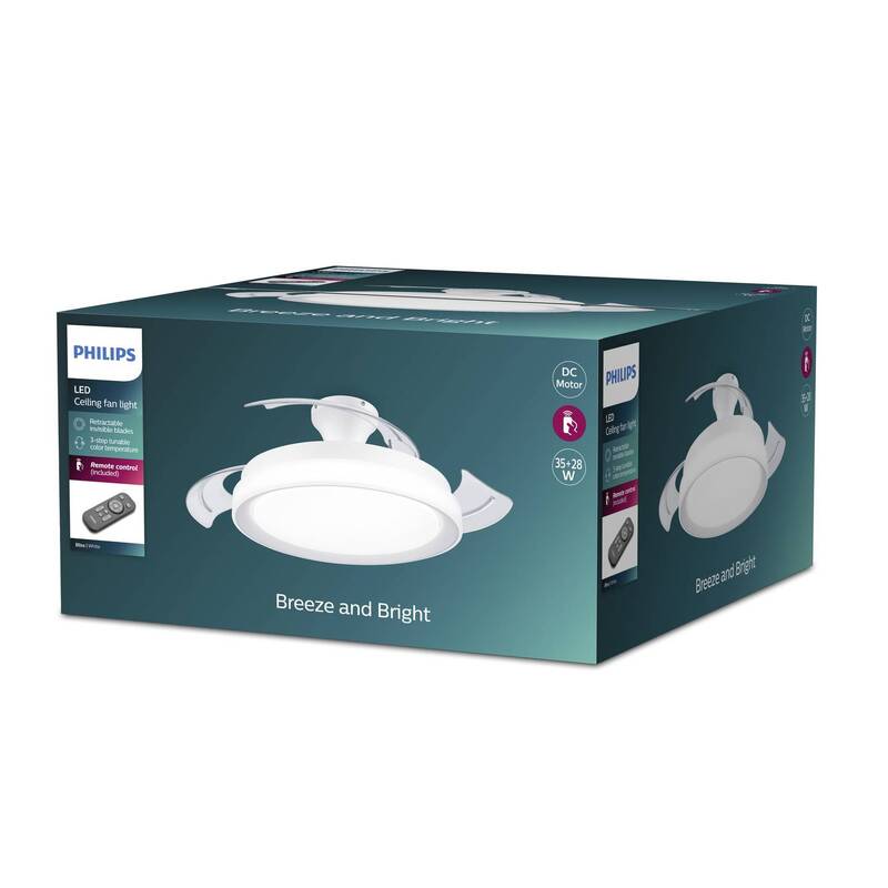 Philips LED Deckenventilator 28W 35W Weiß Hängeleuchte Timer Ø510mm H418mm - 8720169279087