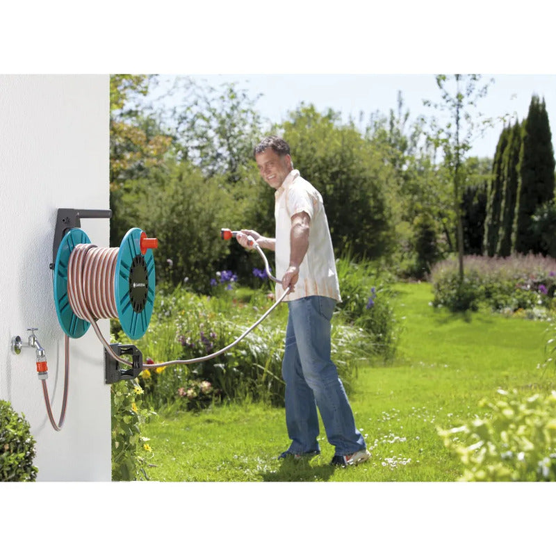 GARDENA Wand-Schlauchtrommel 60 Schlauchaufbewahrung mit Tragegriff Metall grau - 4078500265003