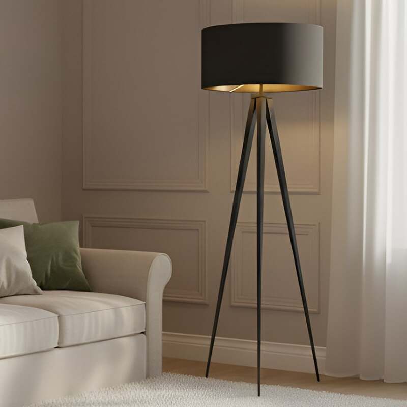 Lindby Stehlampe Benik Tripod Leuchte Lampe schwarz gold 153cm Höhe 50cm - 4251096530964