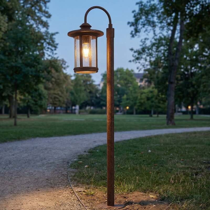 Lindby Wegeleuchte Gartenlampe Zayn rost Glas Außenleuchte IP65 Höhe 109 cm - 4251911798999