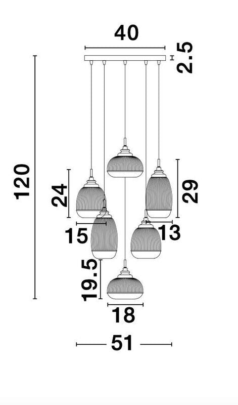 Nova Luce Pendelleuchte Hängeleuchte MOND Gold E14 LED 6fach dimmbar Glas Metall - 5212017419385