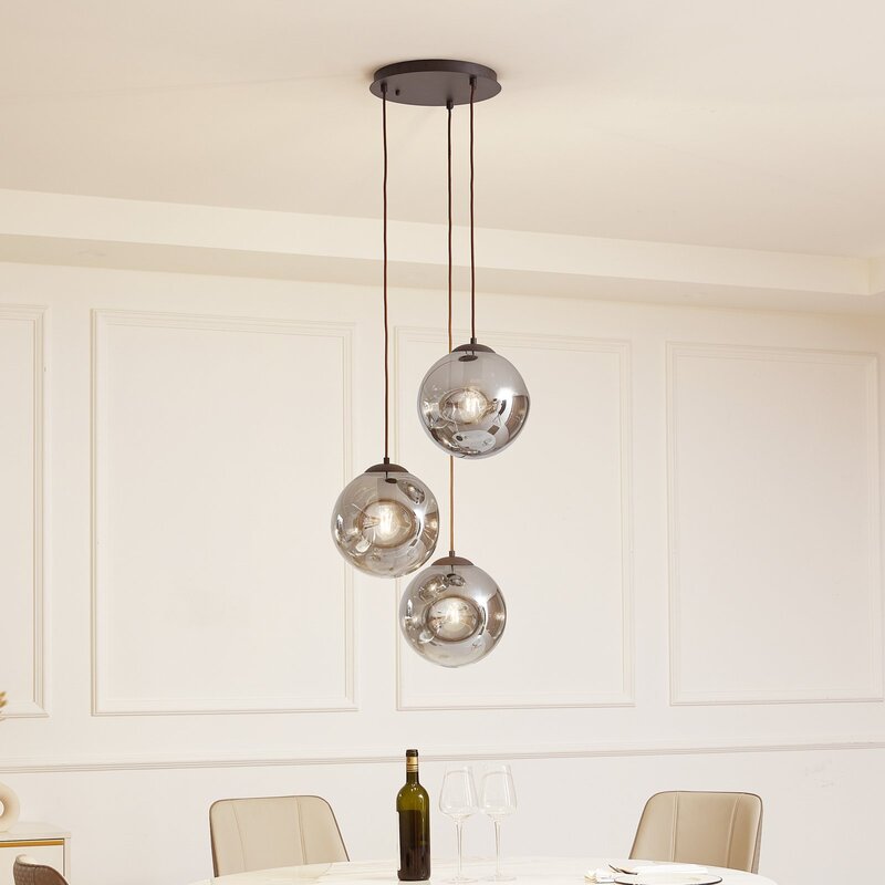 Lindby Hängelampe Hängeleuchte Valentina E27 Ø 49cm grau Glas Lampe Leuchte - 4251911774719