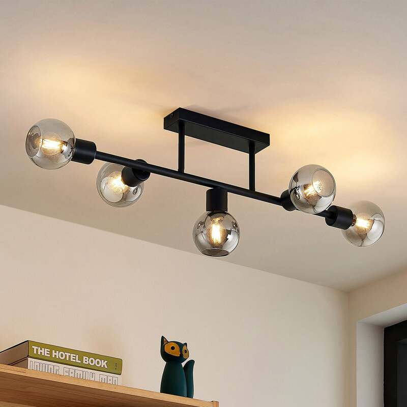 Lindby Deckenlampe Biscala LED Lampe Leuchte dimmbar schwarz rauch Ø85cm 5-flg - 4251911719987