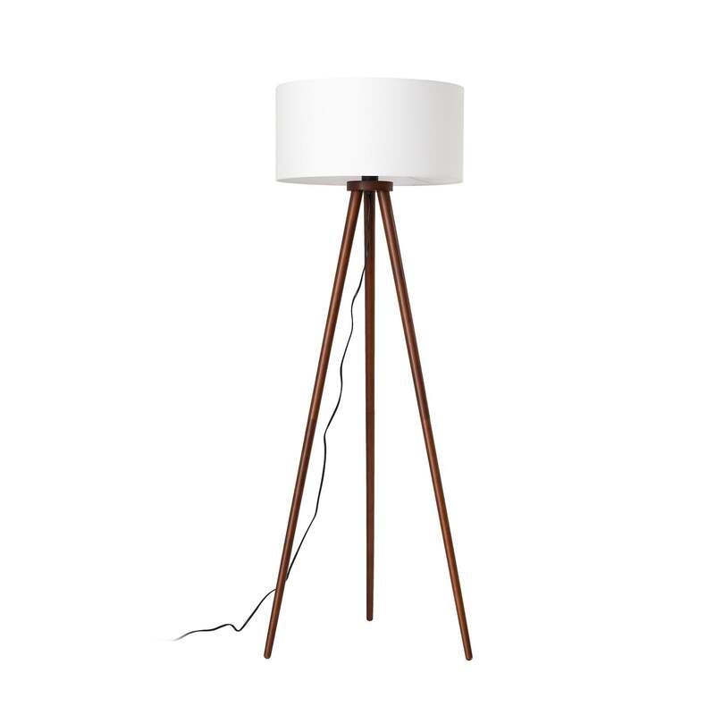 Lindby Stehleuchte Charlia 150 cm weiß Walnussholz E27 15 W mit Schalter - 4255830903090