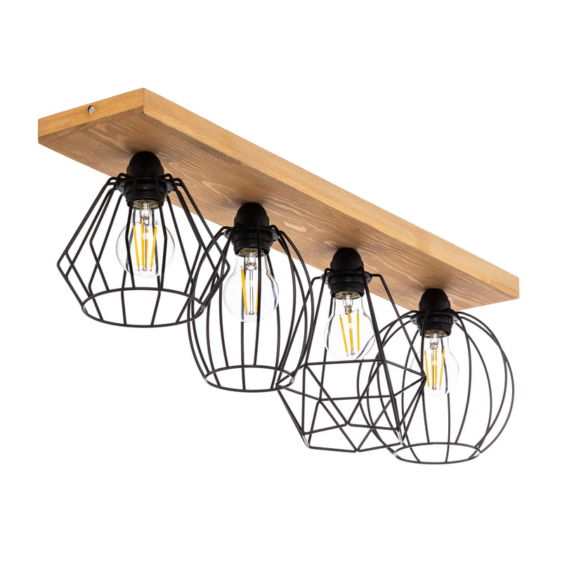 Envostar Deckenlampe Various 4-flg LED dimmbar schwarz Holz 75,6x19cm natur - 4251911754940