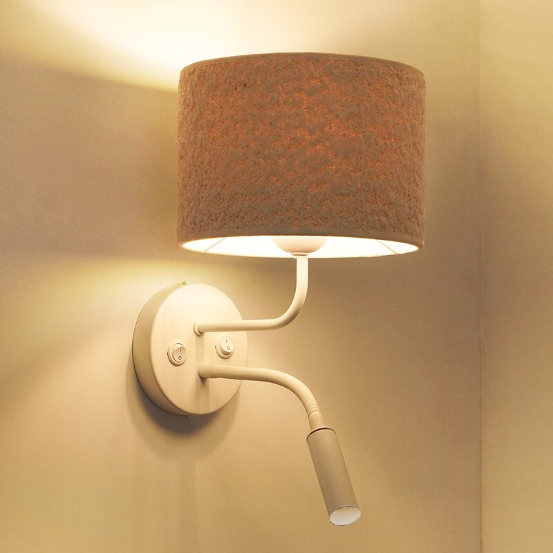 Duolla Wandleuchte Wandlampe Roller Bouclé Leselicht Textil Metall weiß creme - 5905317606646