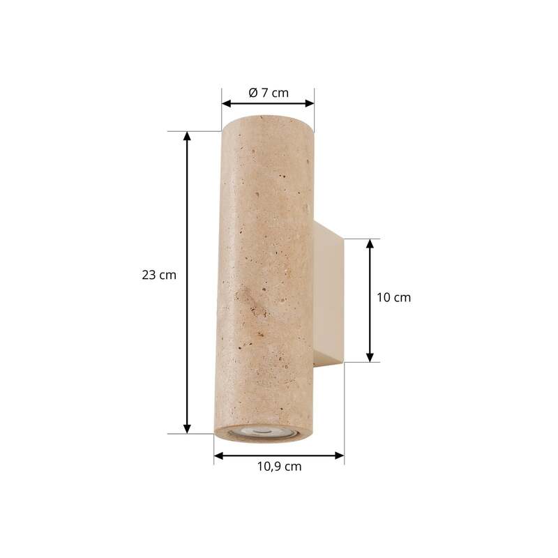 Lucande Wandleuchte Tavira Travertin Beige Up Down dimmbar 7x23x11 cm - 4255830902192
