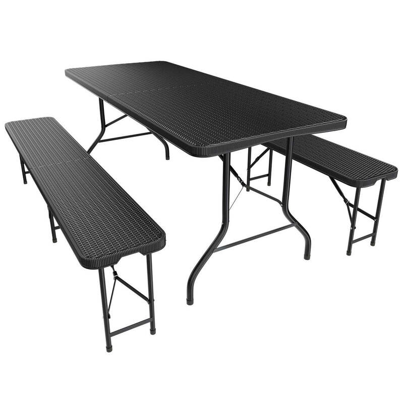 Bierzeltgarnitur Amberg klappbar 3-teilig in Rattan-Optik schwarz 180x74cm - 4260565523567