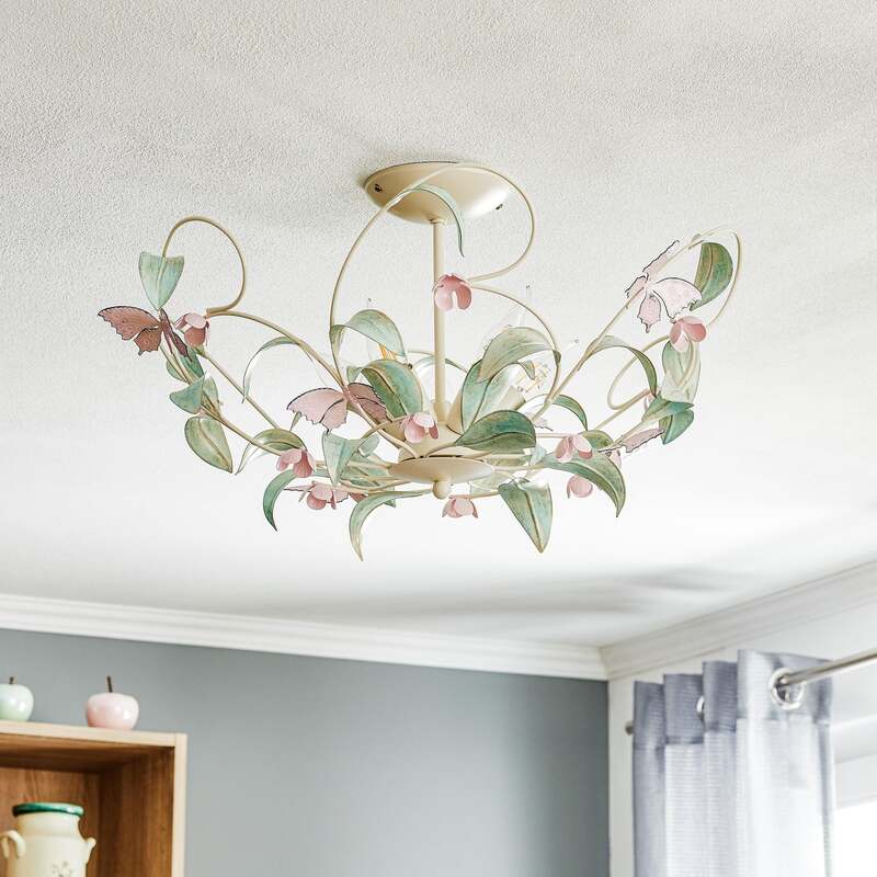 Deckenlampe BUTTERFLY LED dimmbar Edelstahl creme grün rosé 5-flammig Ø64cm - 5907565962888
