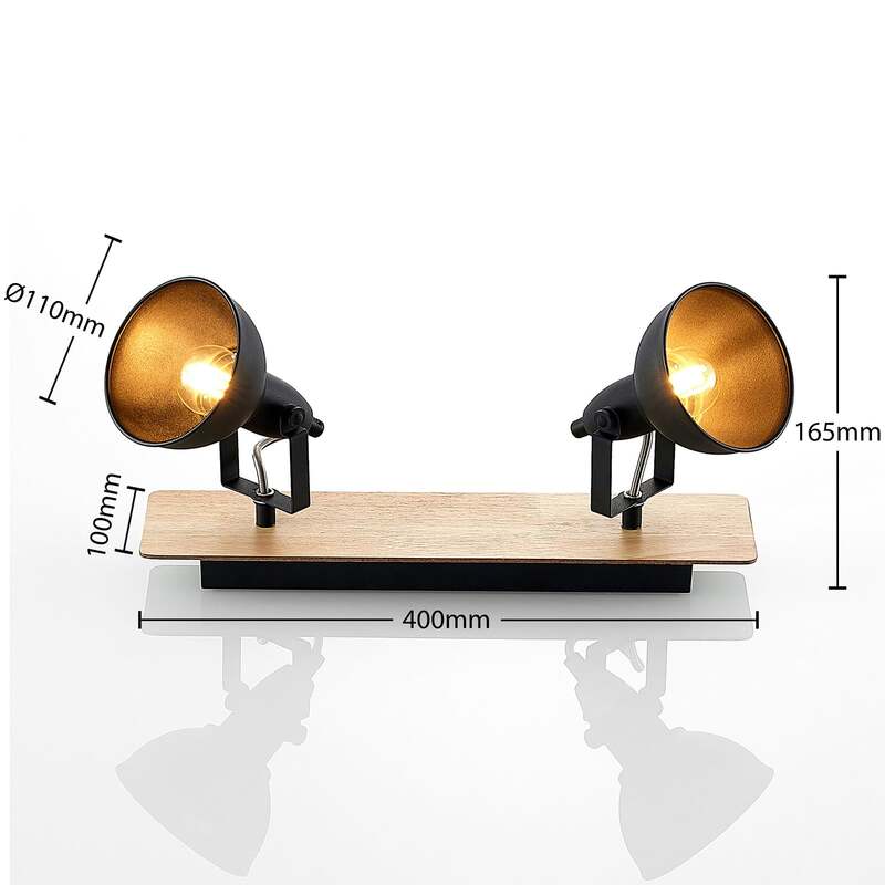 Lindby Deckenlampe Aylis 2-flg 40 cm schwarz Holz E14 drehbar schwenkbar - 4251096577747