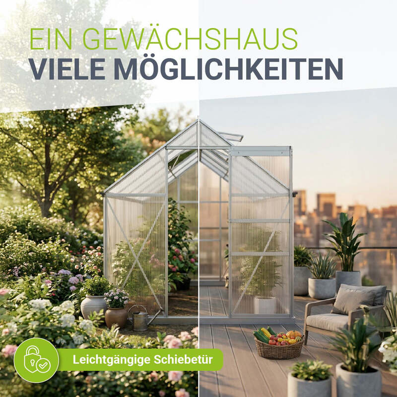 Aluminium Gewächshaus Gewächshaus mit Fundament 190x253cm für Pflanzenpflege - 4262437187327