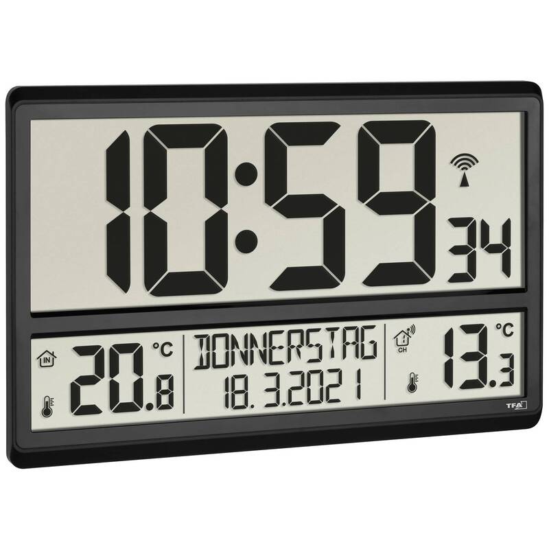 TFA Dostmann 60.4521.01 Funk Wanduhr Wetterstation Schwarz Großes Display Uhr - 4009816036896