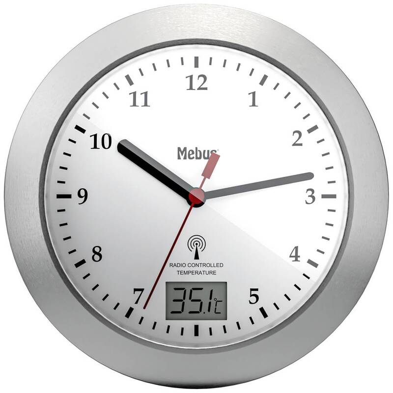 Mebus 41124 Funk Wanduhr 17cm x 6 cm Silber Badezimmer-/Feuchtraum Uhr Küchenuhr - 4007218411242