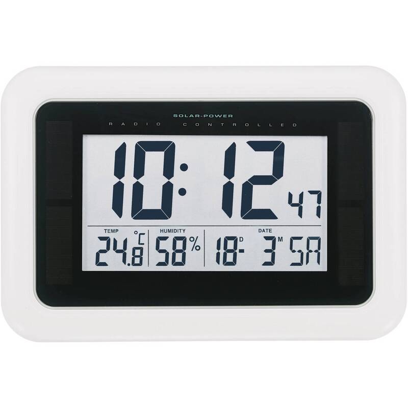 KW9101 Solar Funk Wanduhr 28x19x2.3mm Weiß digital mit Datum Uhr Wand DCF77 - 4064161202440
