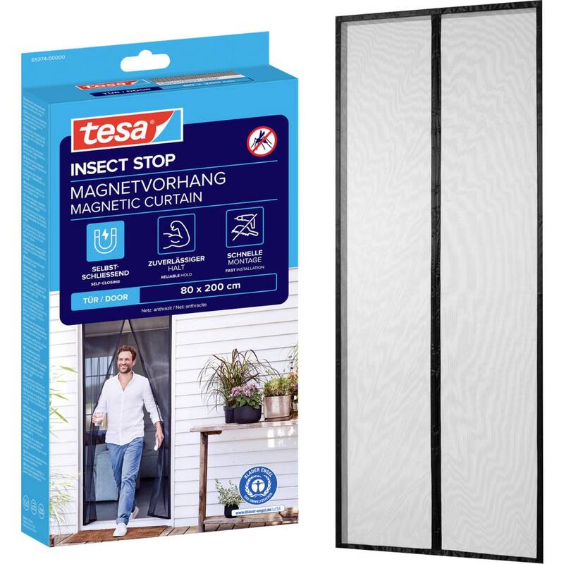 Tesa Fliegengitter Magnetvorhang anthrazit 0,80m x 2,00m Insektenschutz 1 Stück - 4063565177620