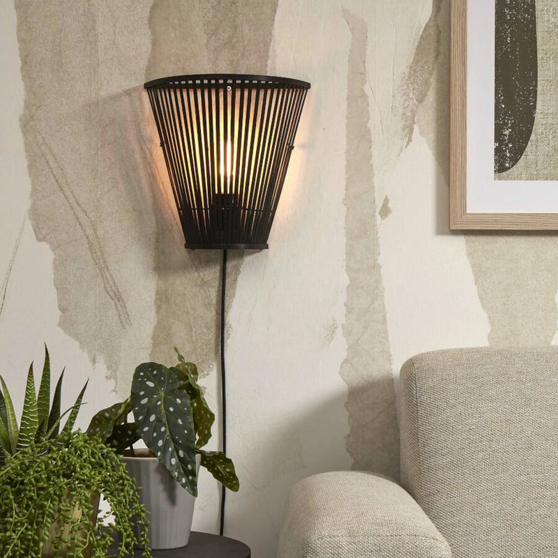Good & Mojo Wandleuchte Wandlampe Merapi schwarz Bambus Eisen Schalter 30cm E27 - 8716248093170