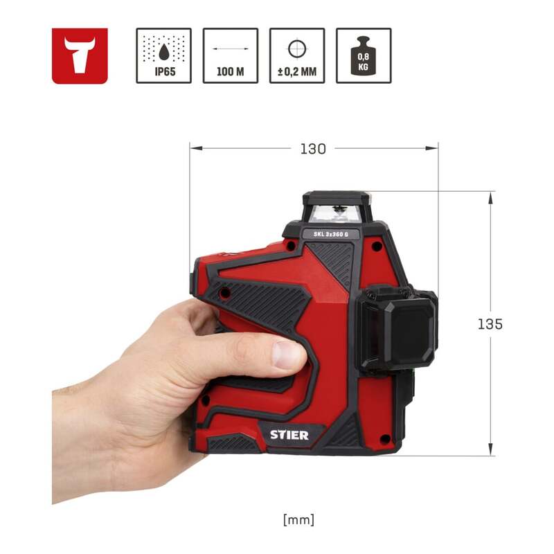 STIER Kreuzlinienlaser SKL 3x360° grün Nivelliergerät 50m IP65 im Koffer 774g - 4251709626664