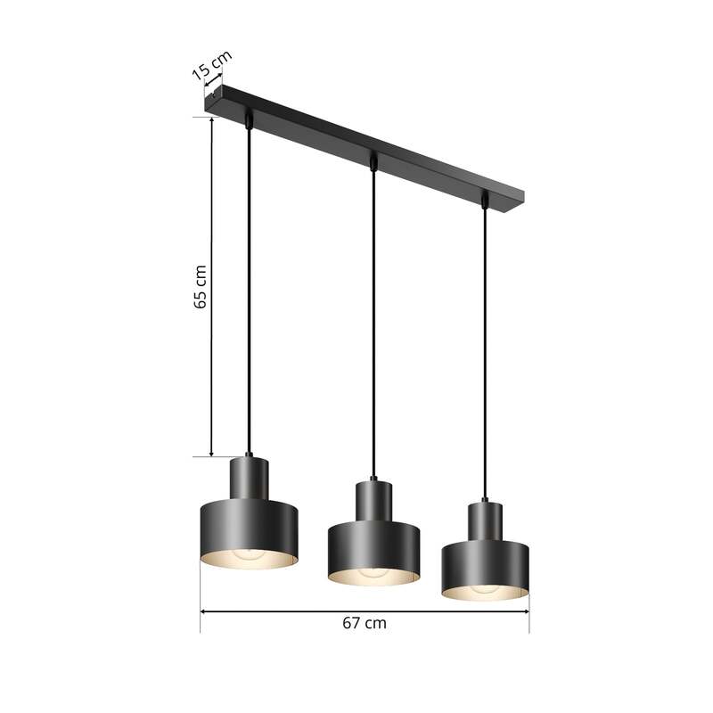 Hängeleuchte Rif Pendelleuchte dimmbar 3-flammig E27 schwarz 67x15 cm Made in EU - 5902335264001