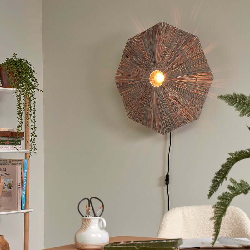 Good & Mojo Wandleuchte Panama LED Wandlampe Holz Eisen dunkelgrau Ø65cm 1x60W - 8716248095617