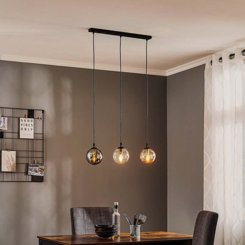EMIBIG LIGHTING Hängeleuchte Glassy Hängelampe 3-flg gerade grafit amber klar - 5901738919037