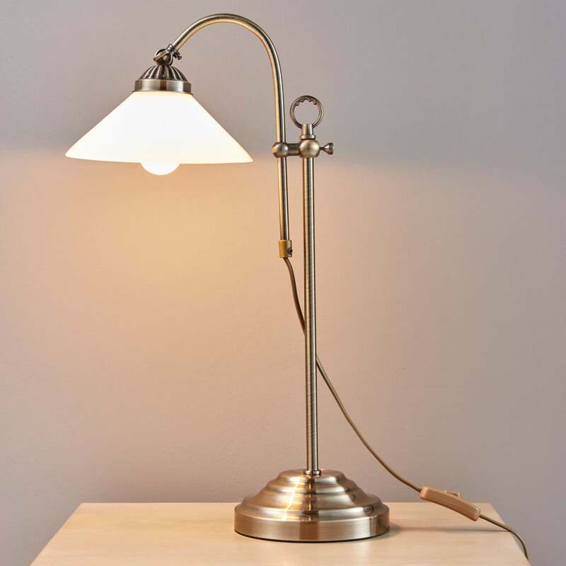 Lindby Tischlampe Otis LED Lampe höhenverstellbar altmessing Glas 60,5cm E14 - 4251096525113