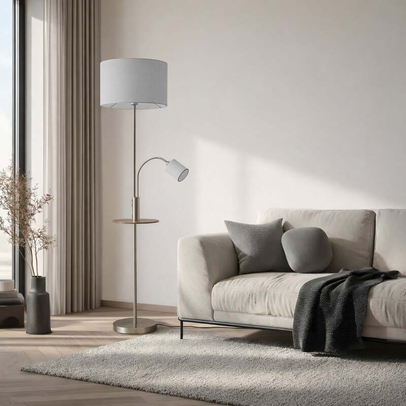 Lindby Stehlampe Aovan USB-Ladestation Ablagefläche E27 E14 nickelfarben Lampe - 4251911702613